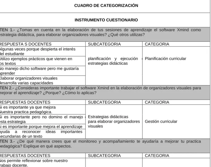 CUADRO DE CATEGORIZACIÓN 