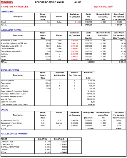 Tabla 2.9: Costos variables de un minibús (capacidad: 45 pasajeros) 