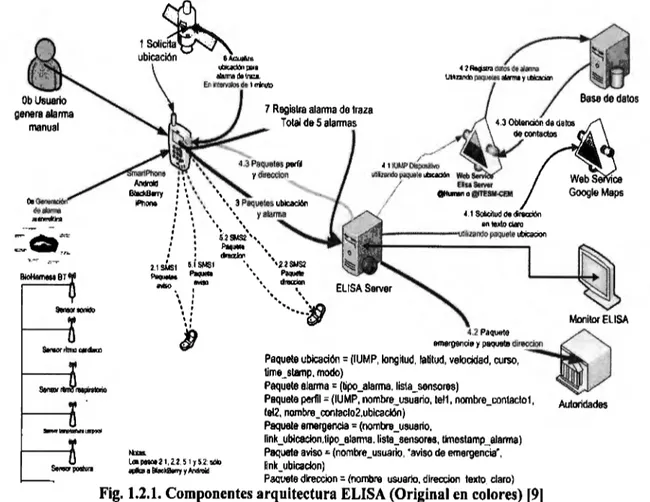 Fig.  1.2.1. Componentes arquitectura ELISA (Original en colores)  [9) 