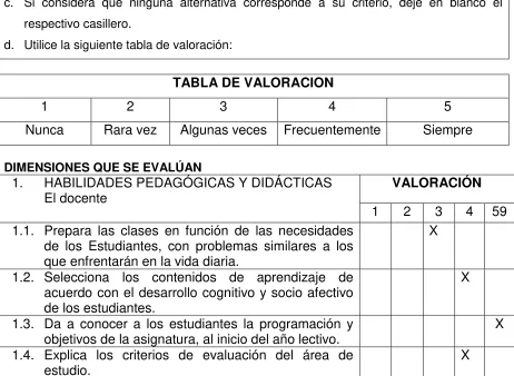 TABLA DE VALORACION 