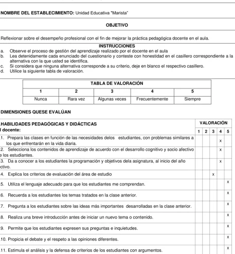 TABLA DE VALORACIÓN 