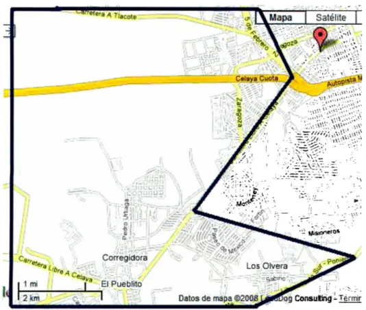 Figura 7.  Zona de Cobertura de la  Franquicia Villa  Corregidora. 