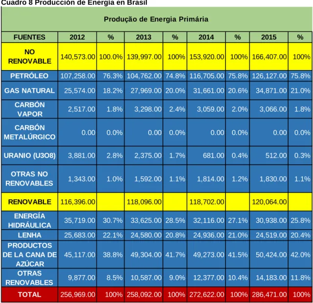 Cuadro 8 Producción de Energía en Brasil 
