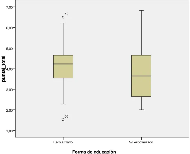 Figura Nº 1: Diferencia de medias entre los puntajes totales obtenidos en el Test  THM  y la forma  de estudios