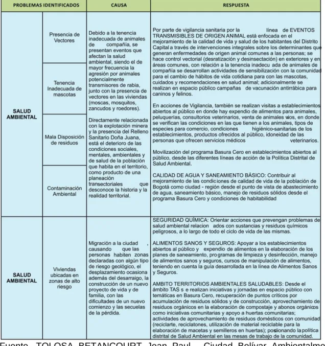 Cuadro 1. Problemáticas Identificadas en la Localidad de Ciudad Bolívar 