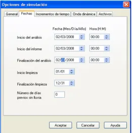 FIGURA 2.3 Opciones de simulación / Fechas 