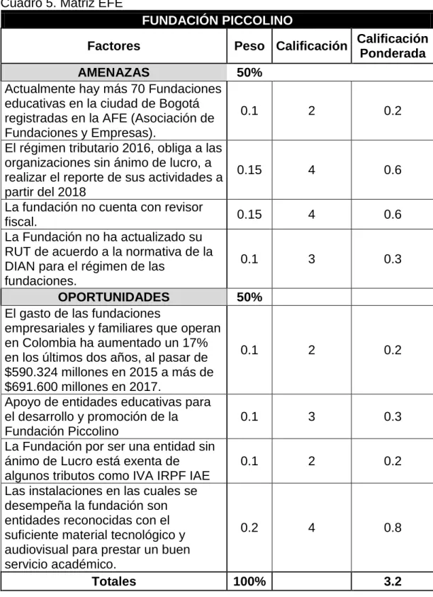 Cuadro 5. Matriz EFE 