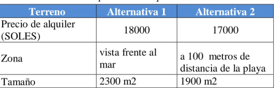 Tabla 35    Opciones de alquiler 