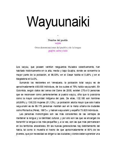 Wayuunaiki. Nombre Del Pueblo Wayúu Otras Denominaciones Del Pueblo Y ...