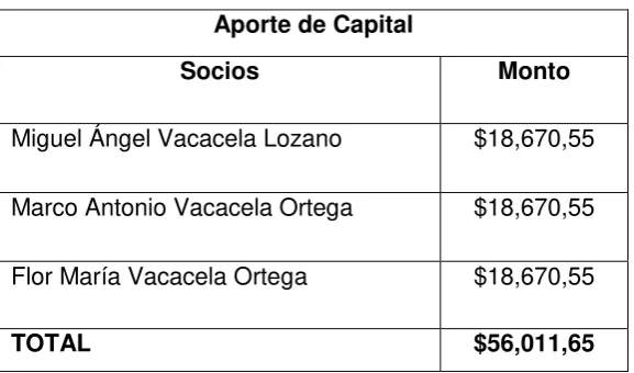 TABLA No. 7 Constitución de empresa-Aporte de capital 