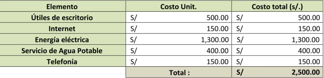 Cuadro 8 Requerimiento de Insumos 