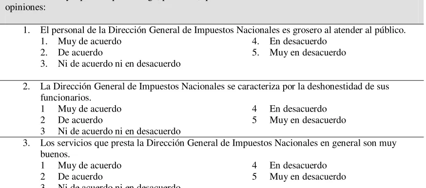 Tabla 5: ejemplo de escala Likert: 
