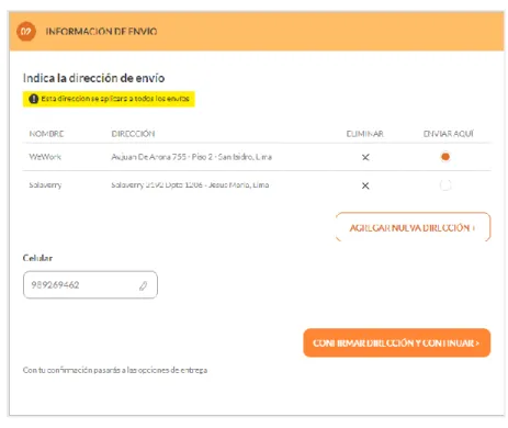 Figura 20. Paso 2 del proceso de CheckOut: Información de Envío.  