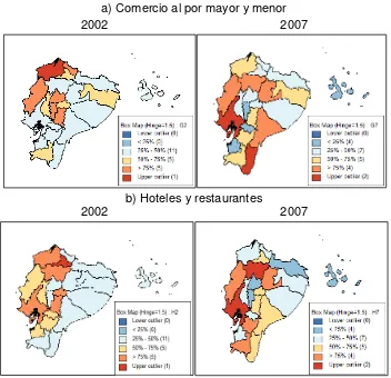 Figura 12: Boxs maps: Productividad aparente del factor trabajo Fuente: Elaboración propia con datos del Banco Central del Ecuador e INEC (Instituto Nacional de Censos y Estadísticas)