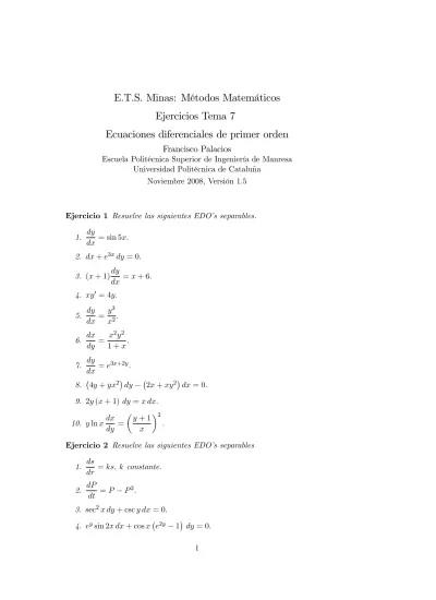 E.T.S. Minas: Métodos Matemáticos Ejercicios Tema 7 Ecuaciones ...