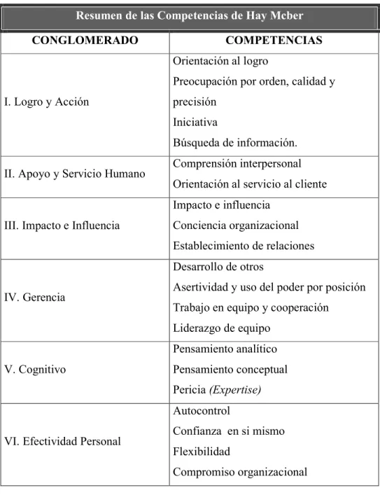 Tabla 2.1 - Diccionario de Tabla de Competencias por Hay Mcber, Spencer y  Spencer, 1993  