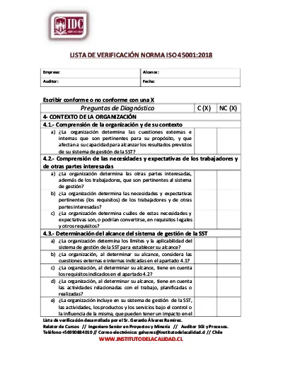 13 Lista De Verificacion Norma Iso 450012018 6048