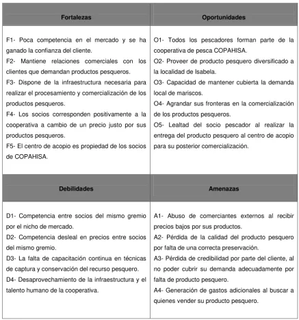 Tabla 3: Análisis FODA de COPAHISA 