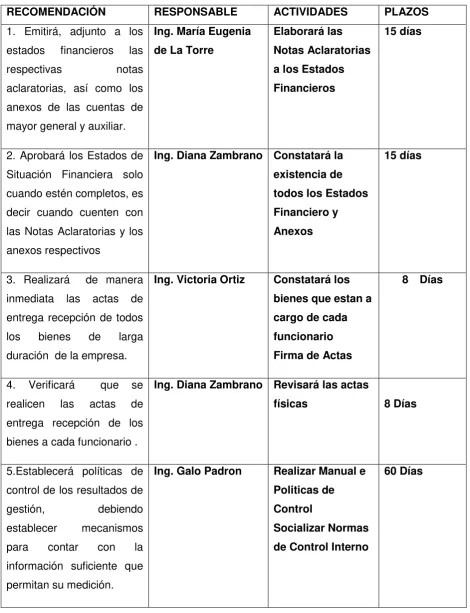 Cuadro  8 CRONOGRAMA DE RECOMENDACIONES 