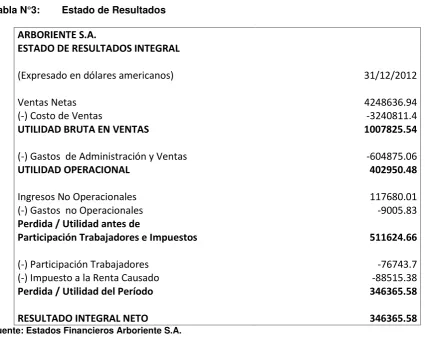 Tabla N°3:Estado de Resultados