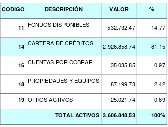 Tabla 1: Representatividad de la Cartera de Crédito 