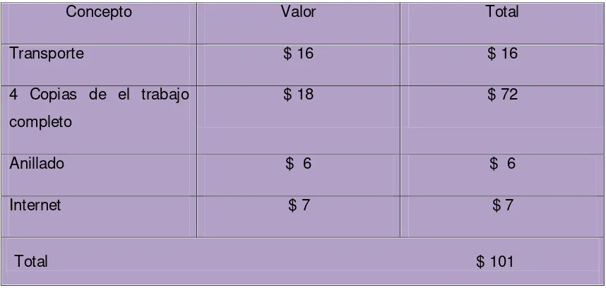 Tabla 2. Presupuesto de la investigación 