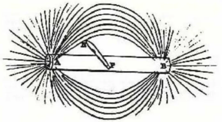 Figura 1. Curvas magnéticas que rodean un imán (realizado por Faraday). 
