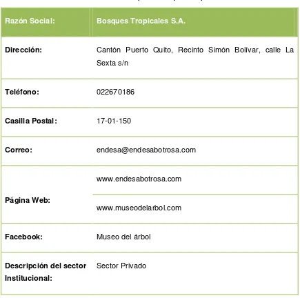 Tabla 1. Ficha de identificación de la  empresa Bosques Tropicales S.A. 