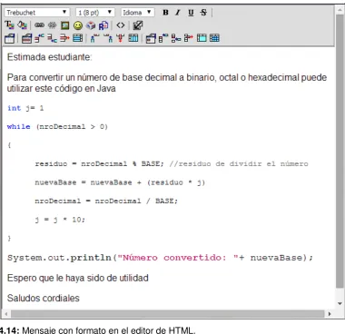 Figura 4.14: Mensaje con formato en el editor de HTML. 