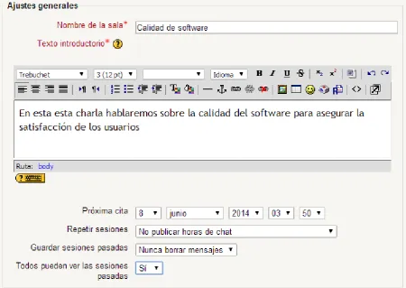 Figura 4.20: Configuración de un chat en moodle. 