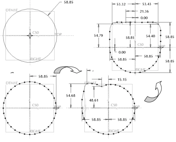 Figure 1-1 Splining of a circle for better geometry manipulation. 