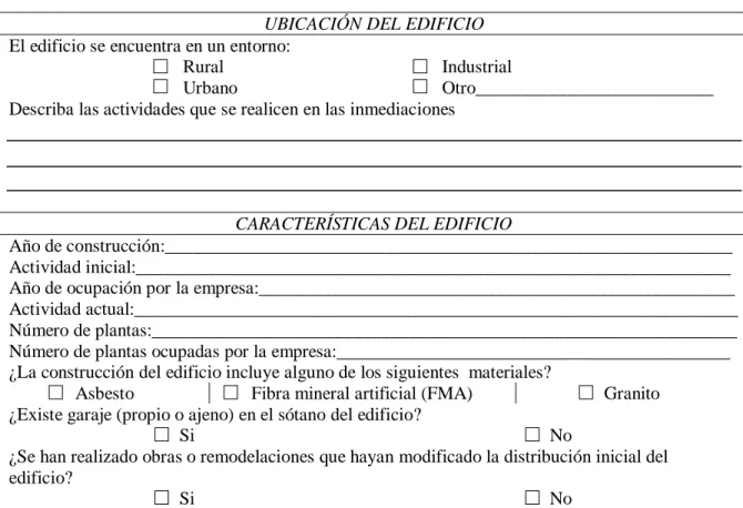 Tabla 3. Ficha 1: Aspectos relacionados con el edificio. 
