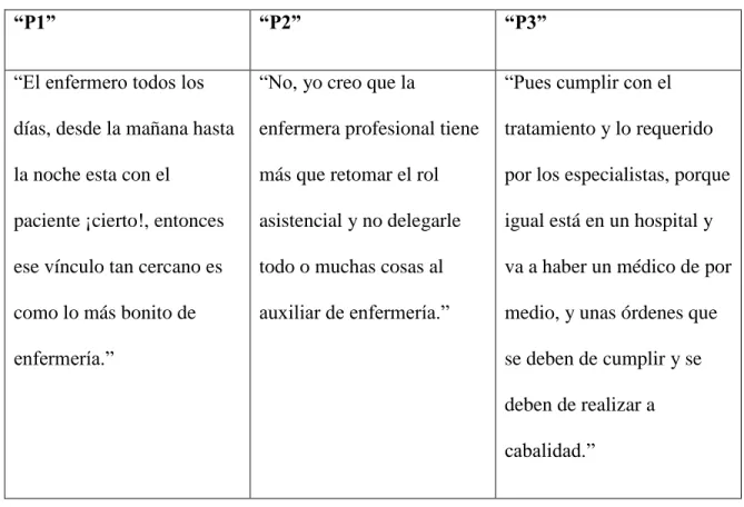 Tabla 6. Labor del practicante de enfermería. 