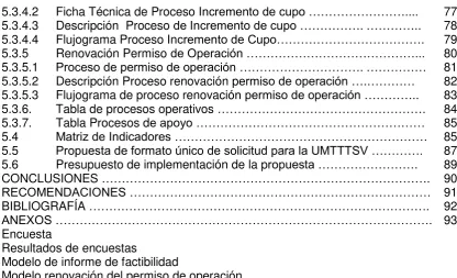 Tabla de procesos operativos ……………………………………………. 84 Tabla Procesos de apoyo …………………………………………………   85  85 