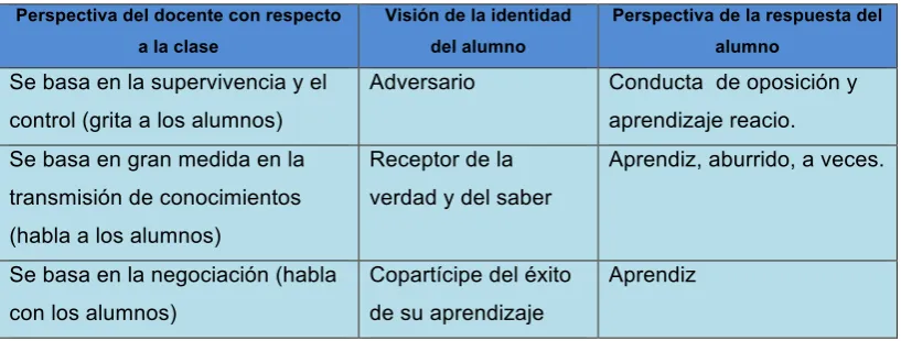 Tabla 1 : Modelo de perspectiva de los docentes. 