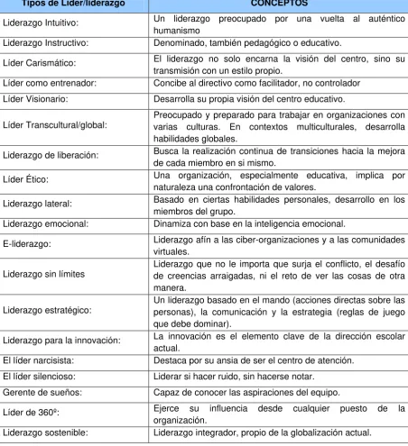 Cuadro 2: Tipos de Líder/liderazgo.  