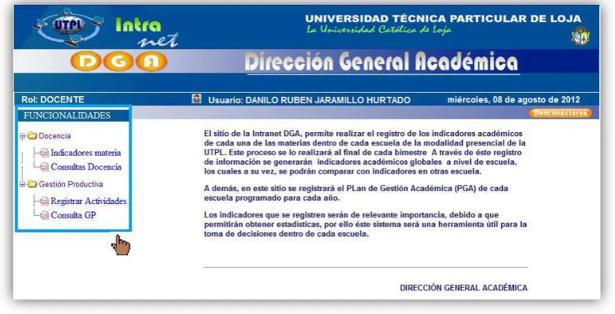 Figura 13. Interfaz de rol docente 