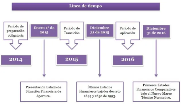 Figura A Línea de tiempo aplicación de las NIIF en Colombia. (Actualicese.com, 2014) 