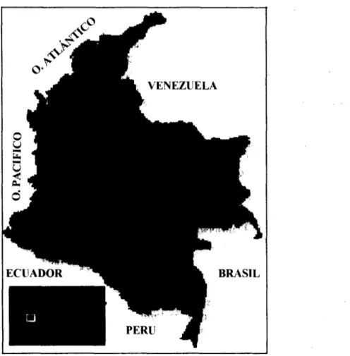 Figura 1.1. Ubicación de la República de Colombia en Sur América y del Departamento (Estado) del Valle del Cauca