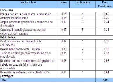 Figura 1.5 Matriz de evaluación del factor interno (EFI) 