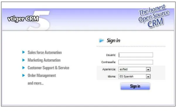 Figura 6: Inicio de sesión VtigerCRM 5.2 