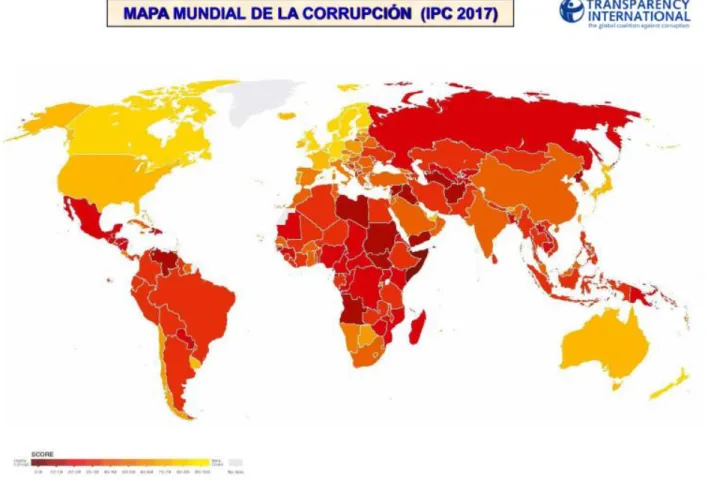 Figura 1. Índice de percepción de la corrupción 2017 de Transparency International  Fuente: Transparency International, informe anual global sobre la percepción de corrupción del  sector público (2017)