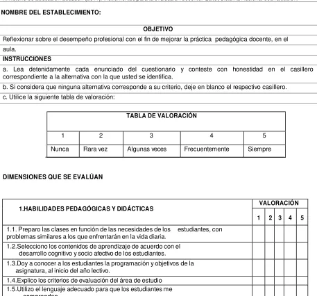 TABLA DE VALORACIÓN 
