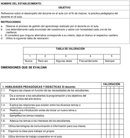 TABLA DE VALORACIÓN 