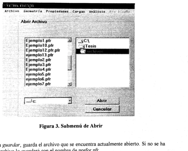 Figura 3. Submenú de Abrir
