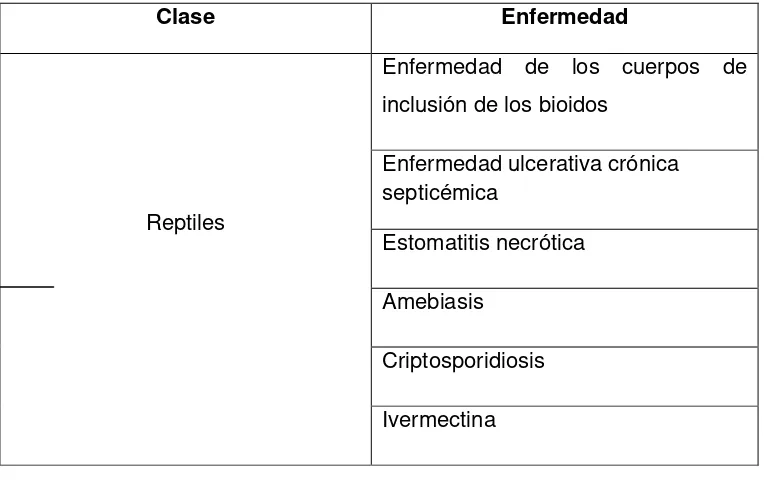 Tabla 3. Enfermedades más frecuentes en los reptiles 