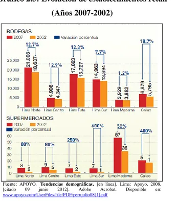 Gráfico 2.5: Evolución de establecimientos retail  (Años 2007-2002) 