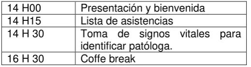 Tabla 16: Agenda del evento 