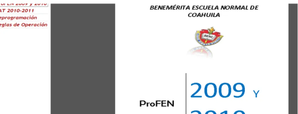 Figura 12. Pantalla dentro del portal de la BENC donde se encuentra el documento  en línea sobre Programa de Fortalecimiento de la Escuela Normal (PROFEN) 2009  Y 2010
