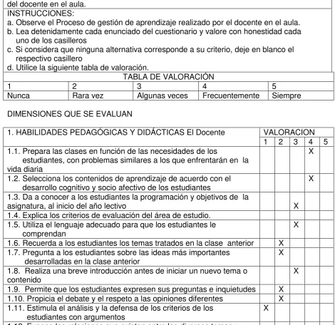 TABLA DE VALORACIÓN 